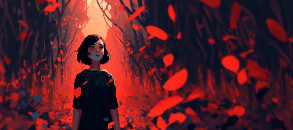 Arcana Collection - Girl in red forest, 90x40cm desk mat preview