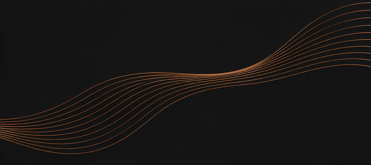 Fine copper-colored lines dip at the left, converge near the center and sweep upward across a black background., 90x40cm desk mat preview