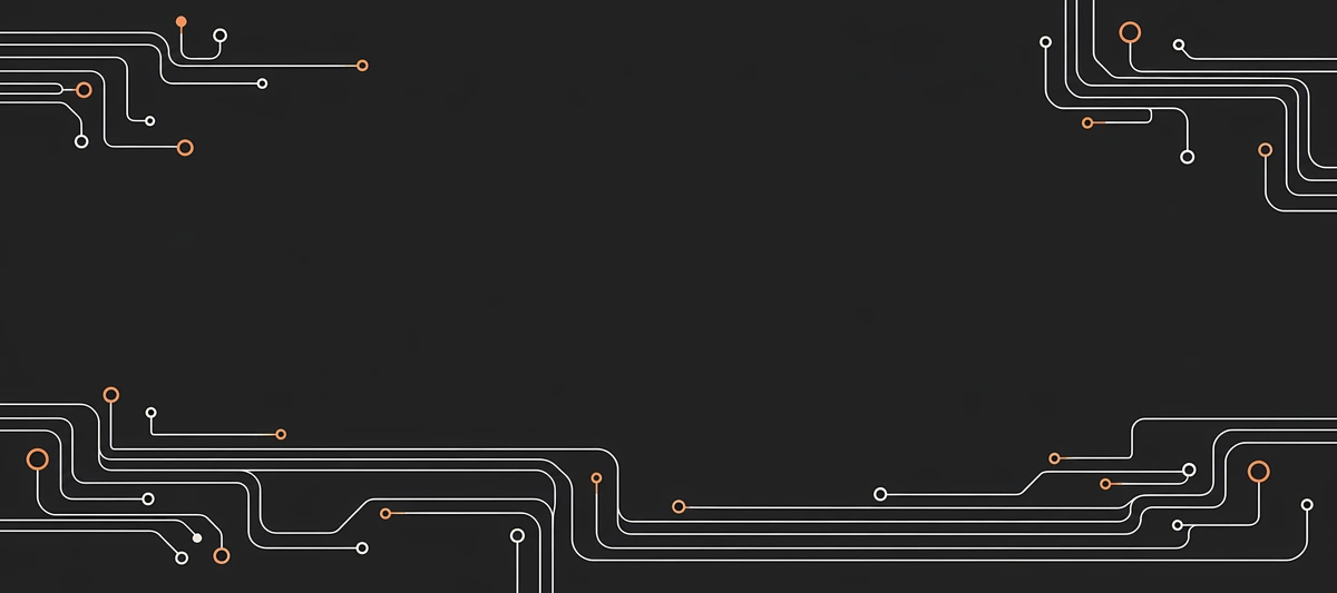 Pale circuit-inspired tracks and small copper-colored contacts border an open charcoal background., 90x40cm desk mat preview