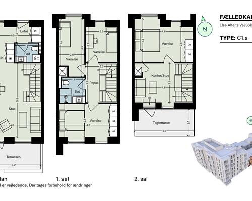 Fælledkarréen - Stor 5-værelses rækkehus med olivengrønt køkken og egen tagterrasse