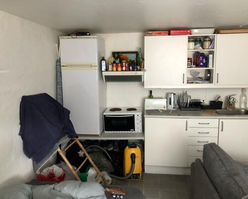 Hyggelig 1-værelses i kælderplan med eget badeværelse