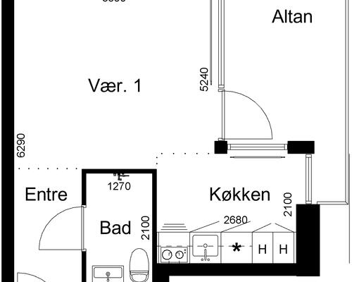 1 værelses lejlighed i Bjerringbro