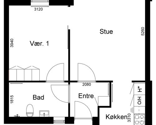 2 værelses lejlighed i Kjellerup