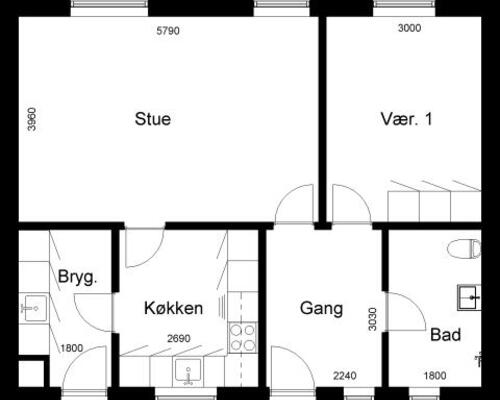2 værelses lejlighed i Roslev