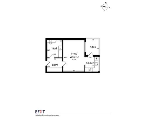 Stor 1-værelses lejlighed på 49 m²