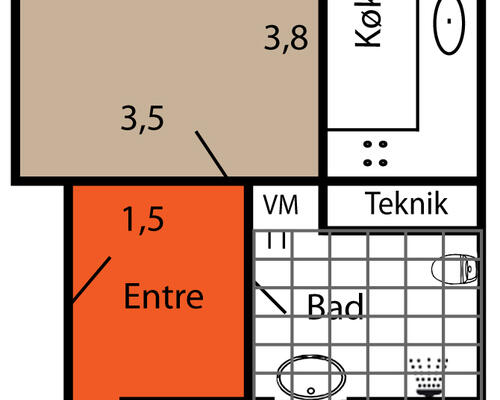 2 værelses lejlighed i Roskilde