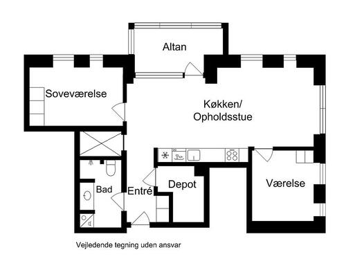 3 værelses lejlighed i København S
