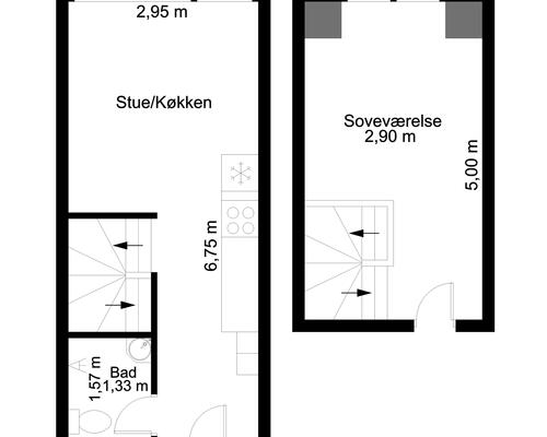 Nyopført moderne lejlighed i to plan.