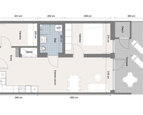 Lys 3 værelses seniorbolig med egen sydøstvendt terrasse