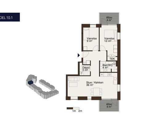 Egedal Stationsby - Moderne 3 vær. lejebolig med to store altaner
