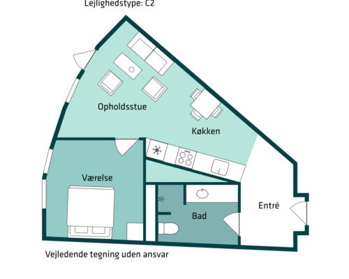 2 værelses lejlighed i Århus V