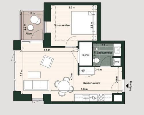 1 værelses lejlighed i Odense C