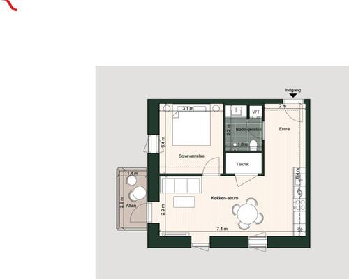 1 værelses lejlighed i Odense C