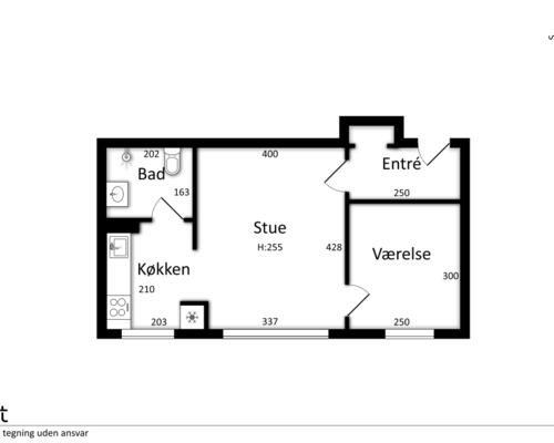 Lys 2-værelses med grøn udsigt og separat køkken – 43 m2