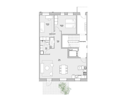 Stor delevenlig 3-værelses med solrig terrasse