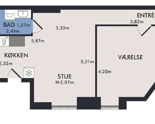 2 værelses lejlighed i København V
