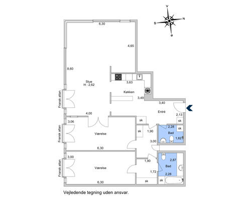 3 værelses lejlighed i København Ø