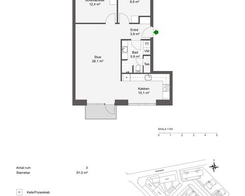 3 værelses lejlighed i Odense C