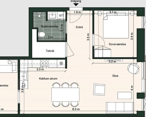 2 værelses lejlighed i Odense C
