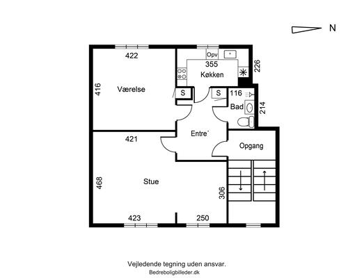 Stor 2-værelses i stue-plan
