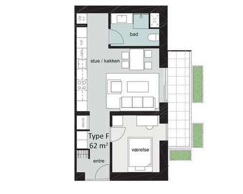 1 værelses lejlighed i Odense C