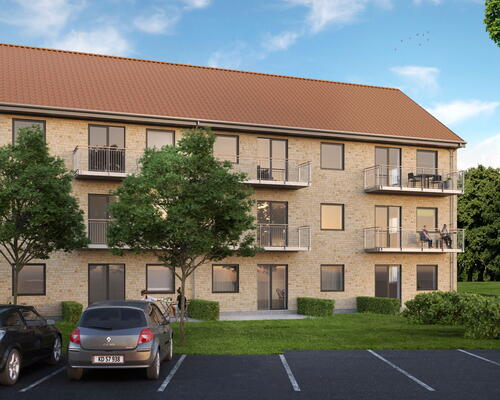 Lys 2-vær. på 54 m2 i gavlen. Moderne boliger i Tækkerhusene, Hillerød: Elevator og privat altan. Perfekt beliggenhed ved både natur og by liv