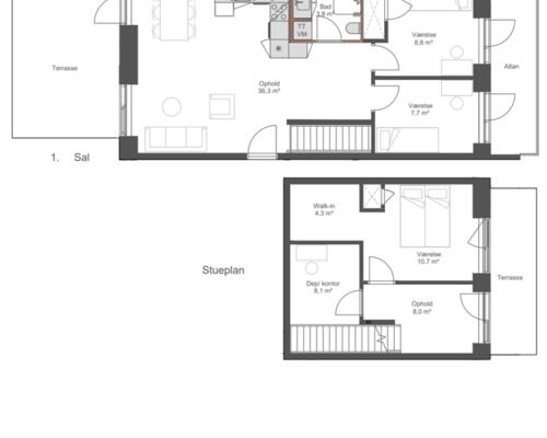 Nyopført 4-værelses townhouse i to plan i Brokvarteret