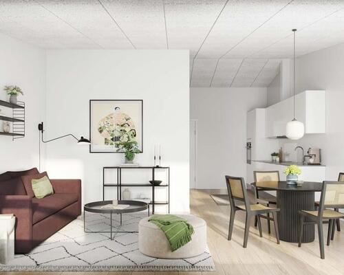 Lækkert 2-værelses rækkehus med god indretning. Obs. alle billeder, plantegninger og visualiseringer er vejledende. Denne bolig er spejlvendt ift. plantegningen.