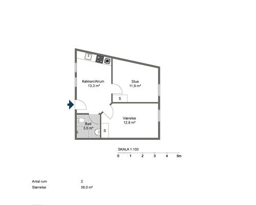 2 værelses lejlighed i Odense S