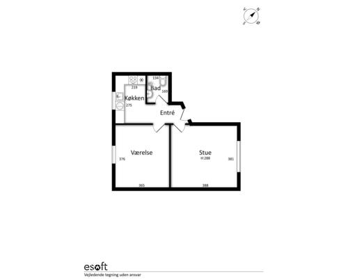 2 værelses lejlighed på 52 m²