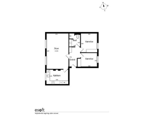 3 værelses lejlighed på 86 m²