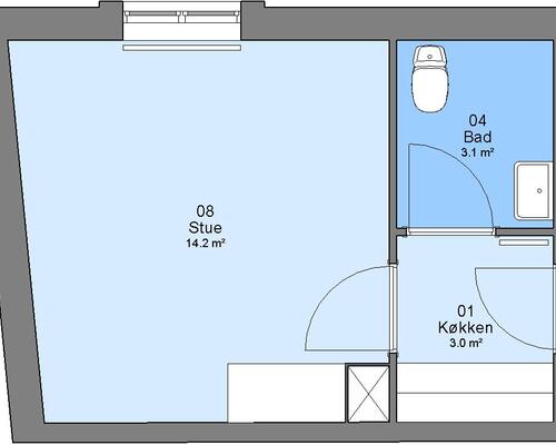 1 værelses lejlighed i Bramming