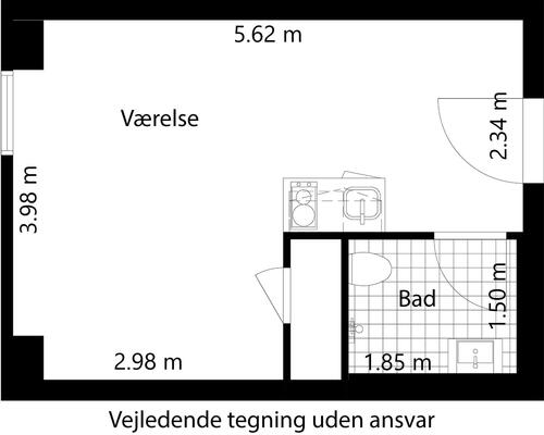 1 værelses lejlighed i Valby