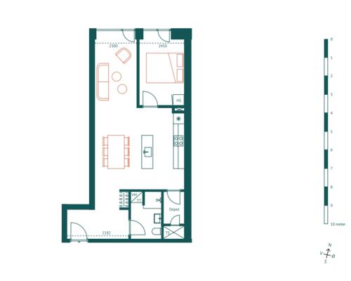 2 værelses lejlighed i Århus C