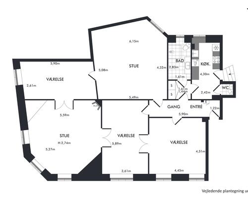 5 værelses lejlighed i København K
