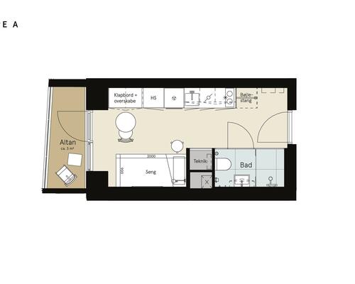 1 værelses lejlighed i Århus N