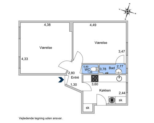 2 værelses lejlighed i Aalborg