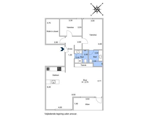 3 værelses lejlighed i København K