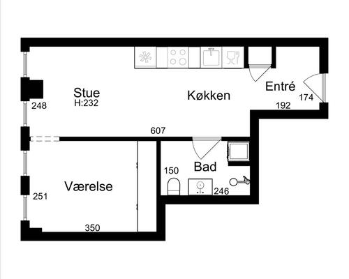 2 værelses lejlighed i København V