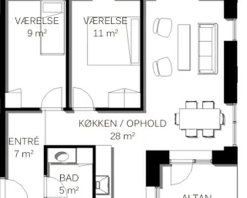 Dejlig 3-værelses lejlighed med altan på Kildestrømmen