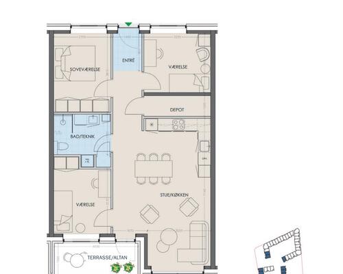 Flot og velindrettet lejlighed med altan og lækre fællesarealer 😍