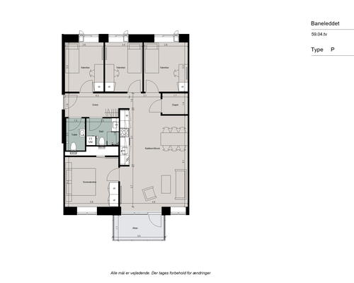 Delevenlig og rummelig 5-værelses bolig med to toiletter, stort køkken-alrum og solrig sydvendt altan – Ideel til familien eller roommates!