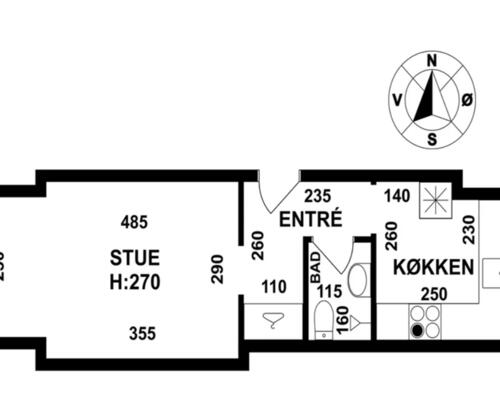 1-værelses lejlighed tæt på centrum