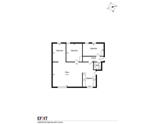 3 værelses lejlighed på 87 m² med mulighed for indretning af endnu et værelse.