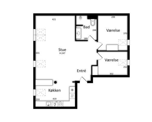 3 værelses lejlighed på 86 m²