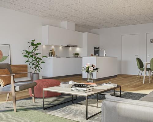 Stort 4-værelses rækkehus med god plads til hele familien. Obs. Alle billeder, visualiseringer og plantegninger er vejledende.