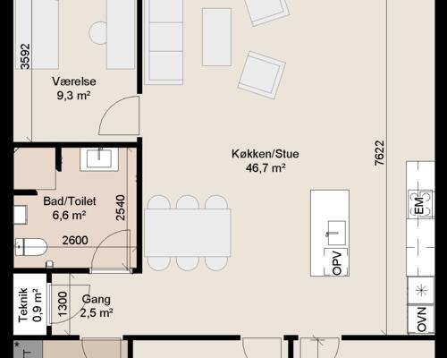 Stort 4-værelses rækkehus med god plads til hele familien. Obs. Alle billeder, visualiseringer og plantegninger er vejledende.