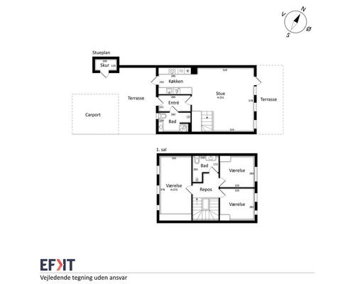 Nyt og lyst 4-værelses rækkehus i nordisk stil med to terrasser