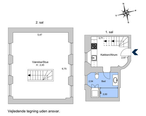 1 værelses lejlighed i København K