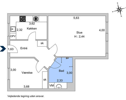 2 værelses lejlighed på 80 m²